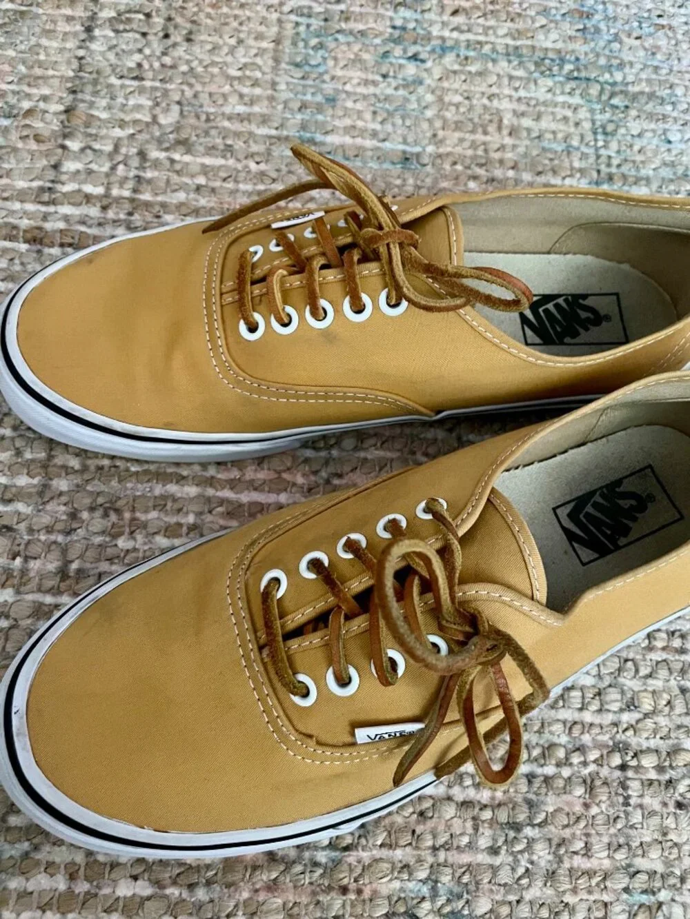 VANS Authentic Canvas Leather Lace-up Sneakers Mustard Yellow / Golden Mens 10